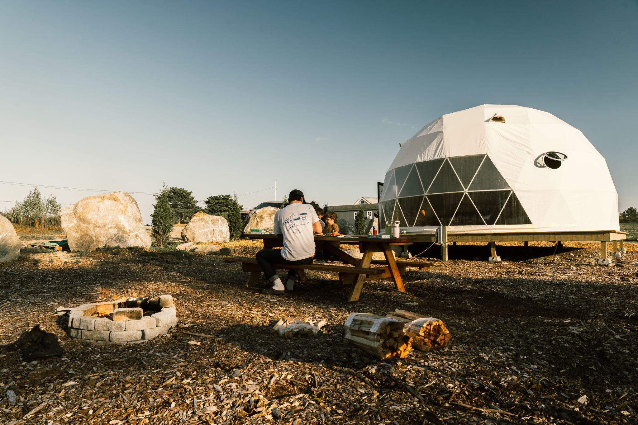 Design-forward geodesic glamping dome concept