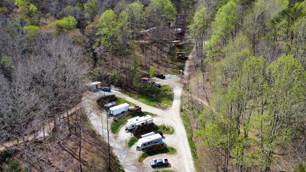 Drone photo of the former Canopy Cove Campground at 1295 Round Hill Road, Bryson City