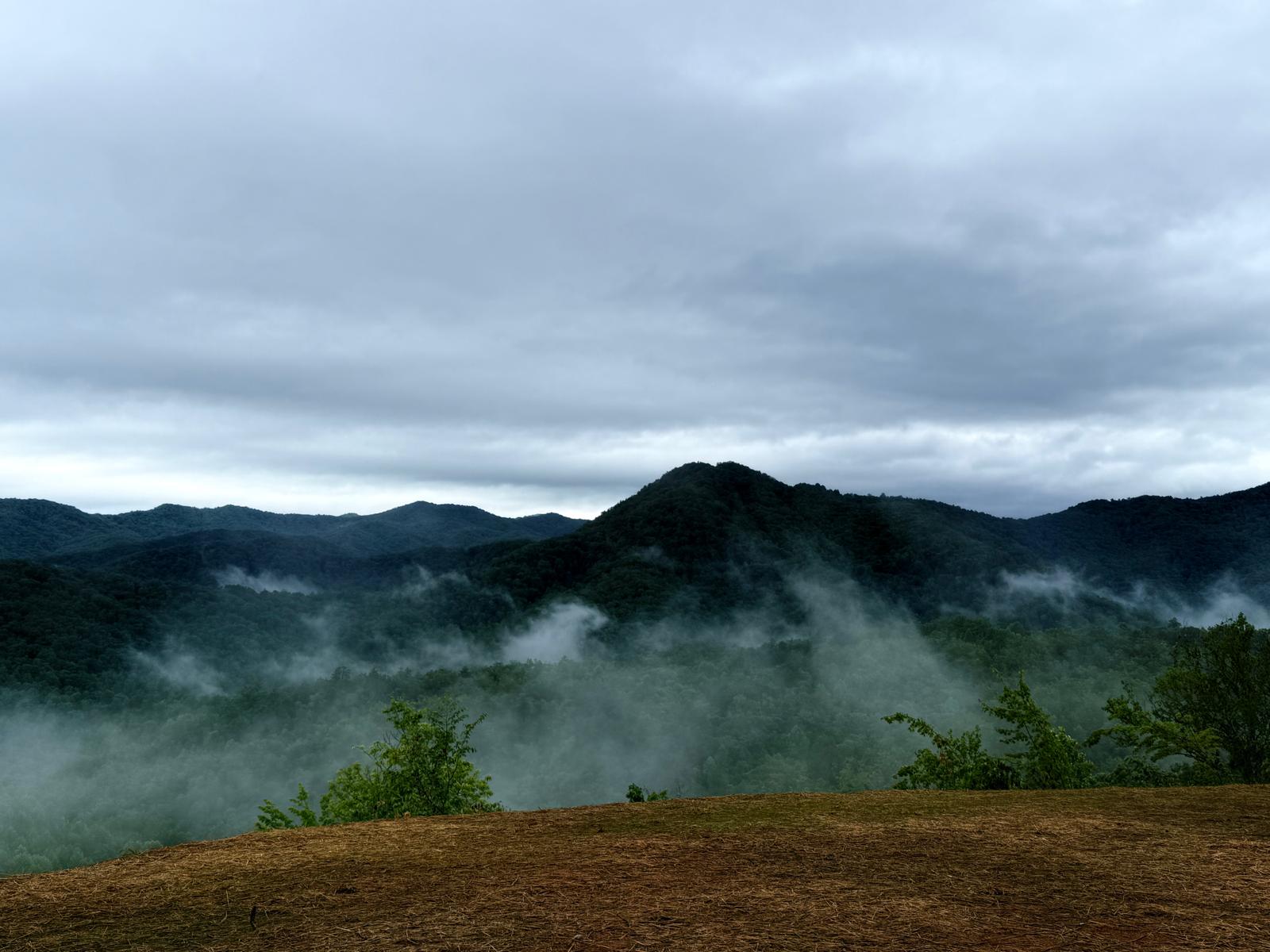 Cloud-wrapped ridgeline at the Ferncrest Bryson City property